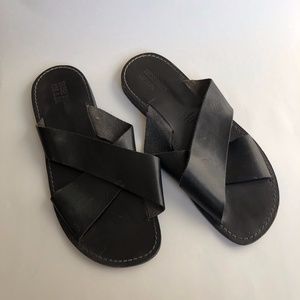 OAK NYC Black Leather Cross Slide size 44